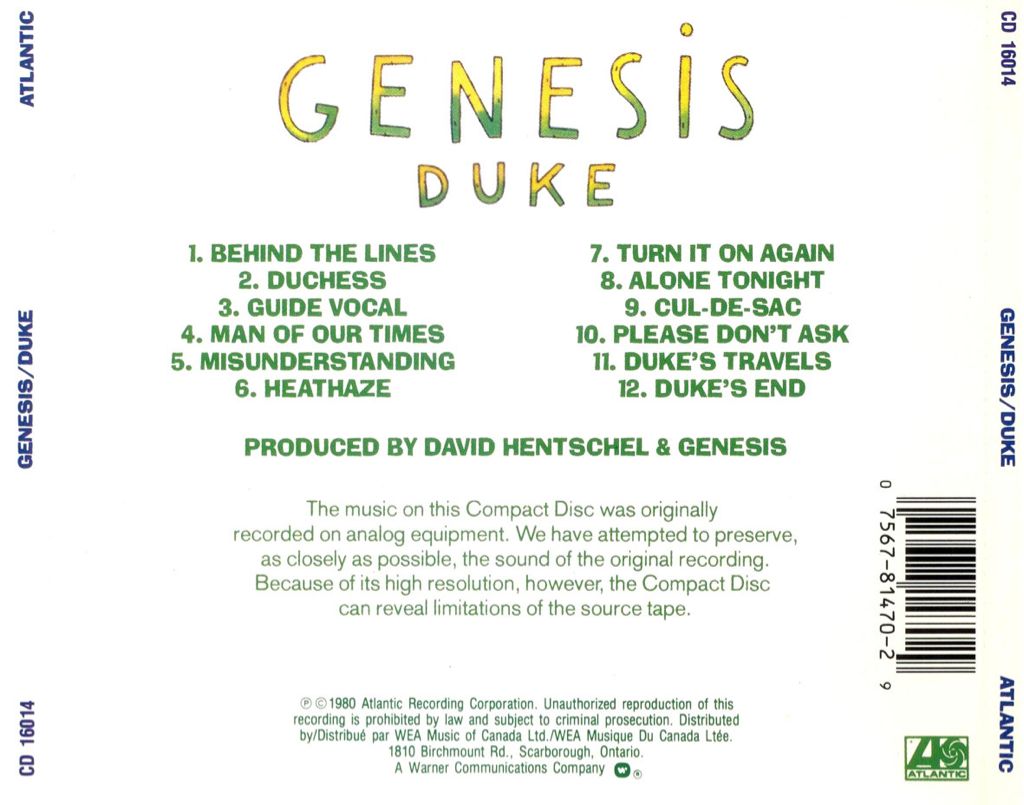 Duke - Genesis (12” - 55) music collectible [Barcode 724383989225] - Main Image 2