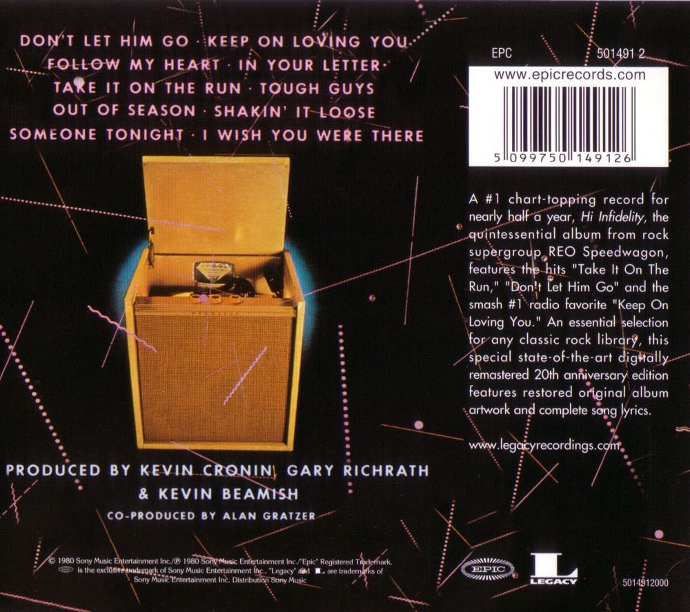 REO Speedwagon Hi Infidelity - REO Speedwagon (12”) music collectible [Barcode 886919855920] - Main Image 2