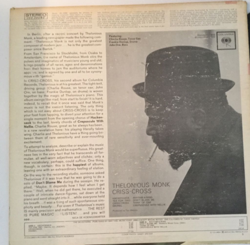 Criss-Cross - Thelonious Monk (12”) music collectible - Main Image 2