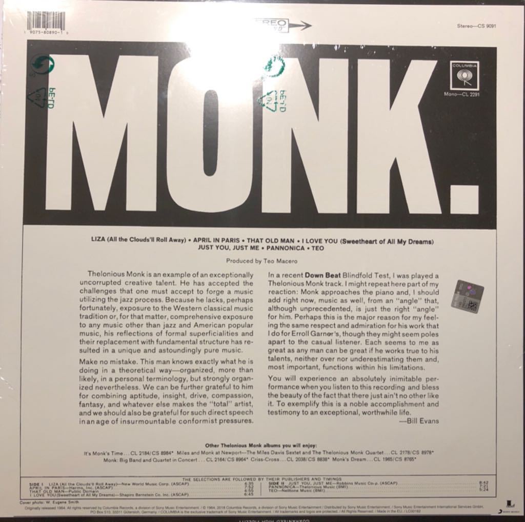 Monk. - Thelonious Monk (12”) music collectible - Main Image 2