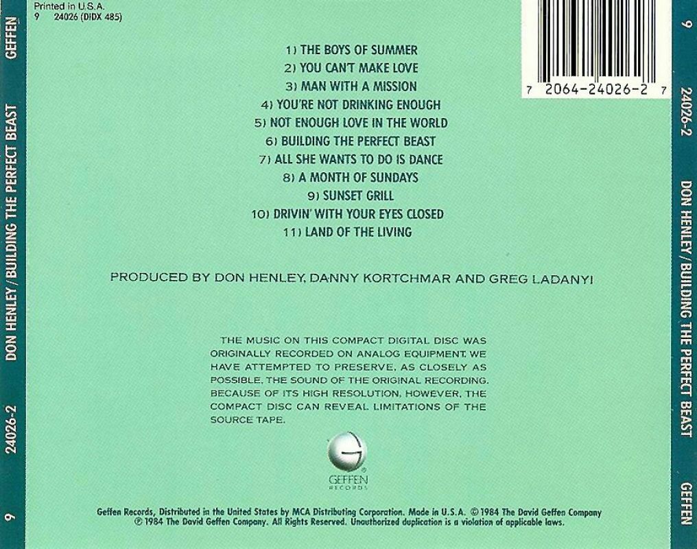 Building The Perfect Beast - Henley, Don (CD - 4708) music collectible [Barcode 720642402627] - Main Image 2