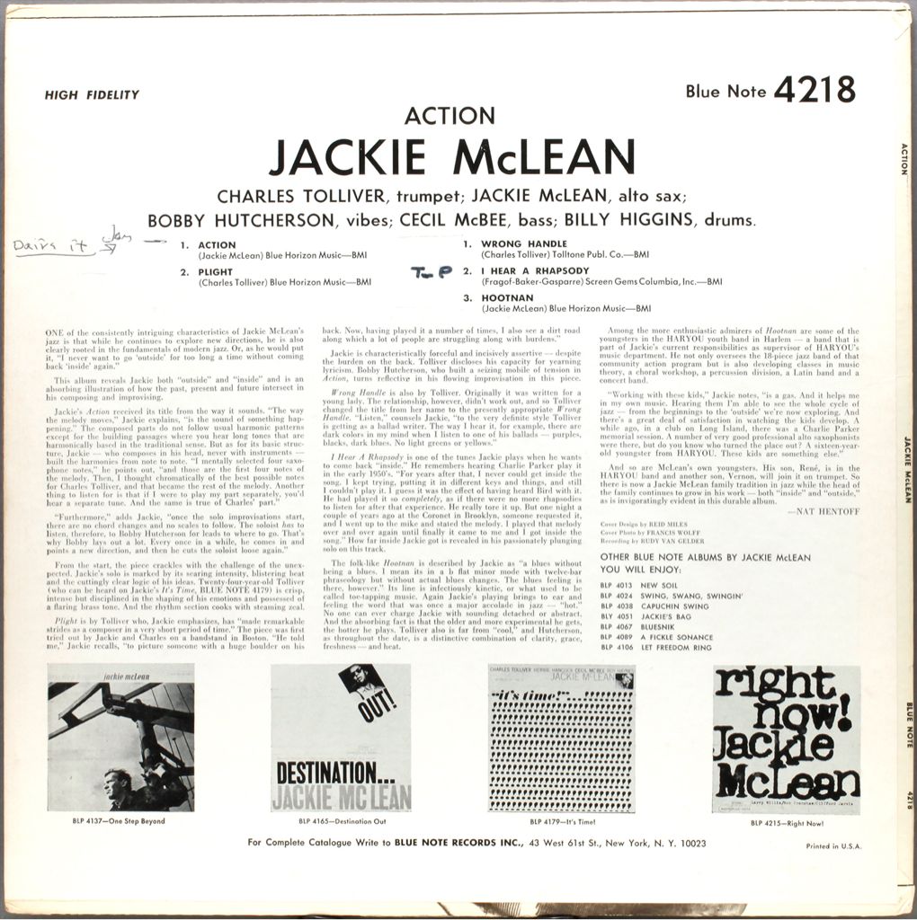 Action - Jackie McLean (CD - 38) music collectible [Barcode 724359650029] - Main Image 2