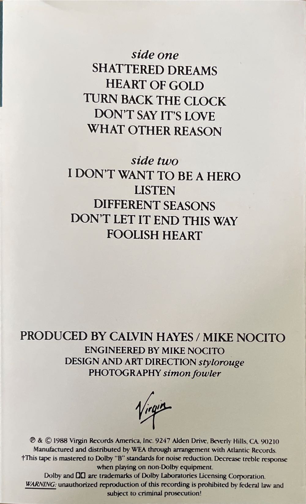 Turn Back The Clock - Johnny Hates Jazz (12”) music collectible [Barcode 075679086044] - Main Image 2