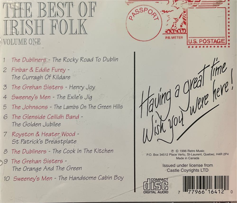 Best Of Irish Folk Volume 1 -   World (CD) music collectible [Barcode 777966164120] - Main Image 2