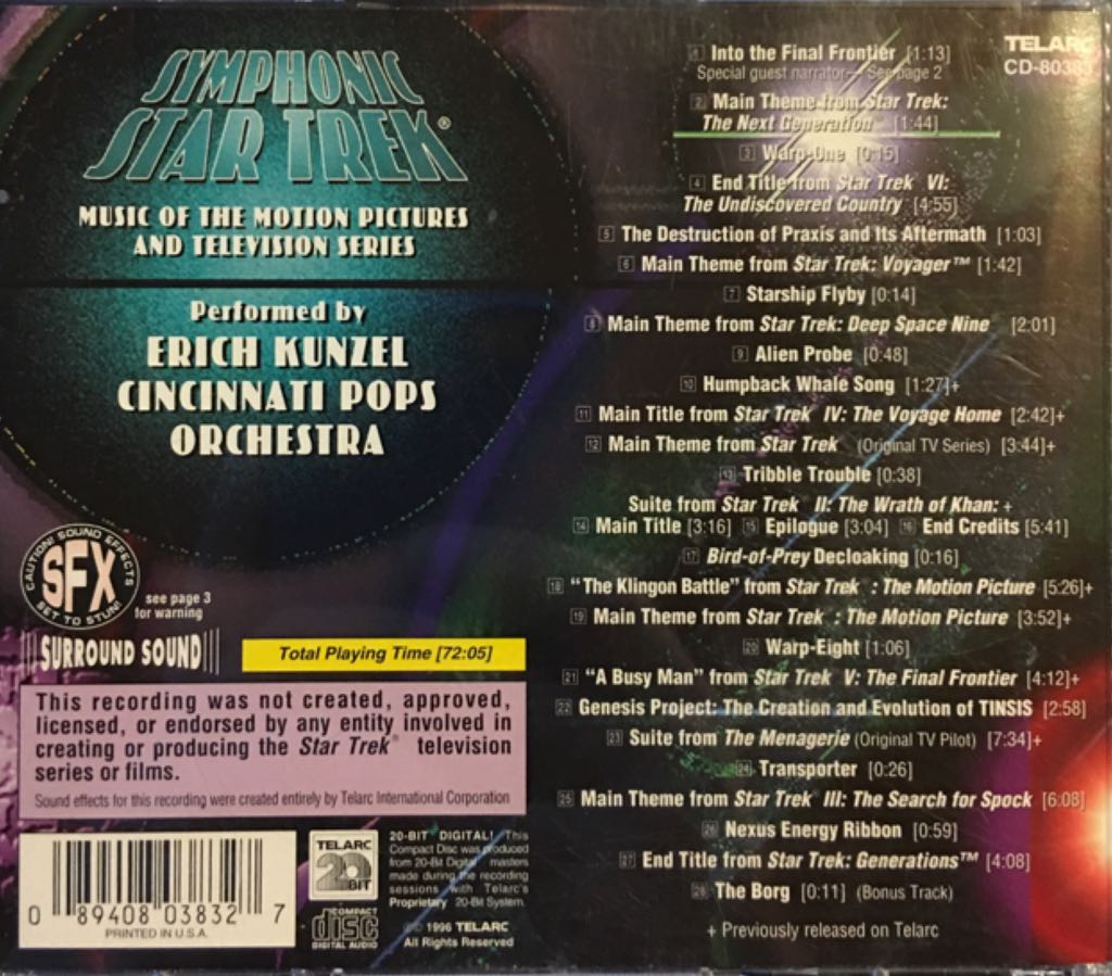Symphonic Star Trek - Erich Kunzel - Cincinnati Pops Orchestra (CD - 72.05) music collectible [Barcode 089408038327] - Main Image 2