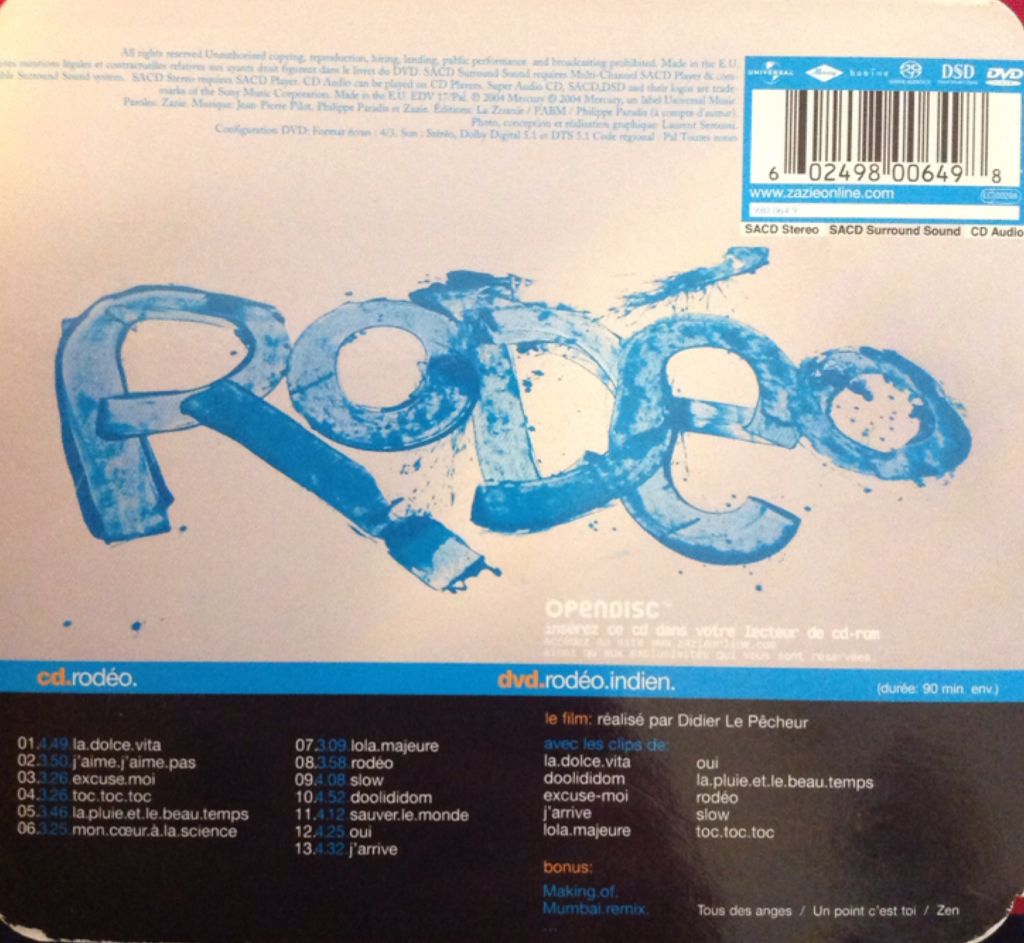 Rodeo - Zazie (SACD) music collectible [Barcode 602498006498] - Main Image 2