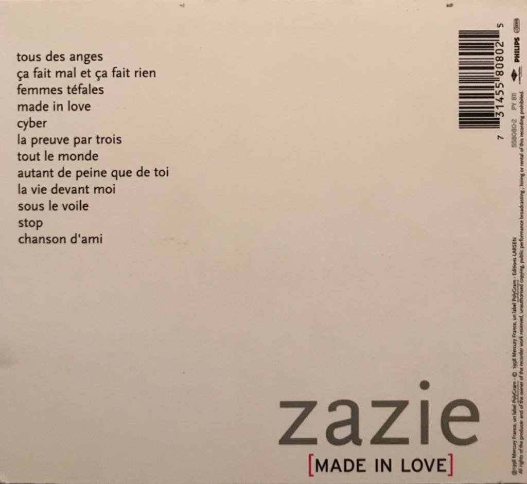 Made In Love - Zazie (CD) music collectible [Barcode 731455808025] - Main Image 2