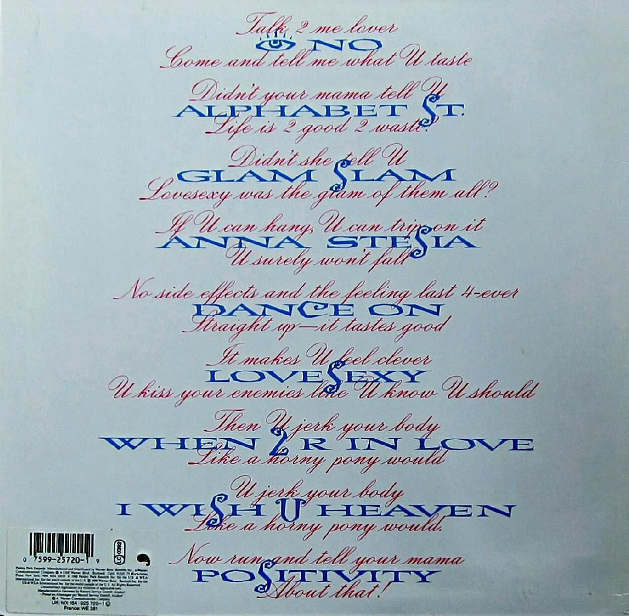 Lovesexy - Prince (CD - 45) music collectible [Barcode 075992572019] - Main Image 2