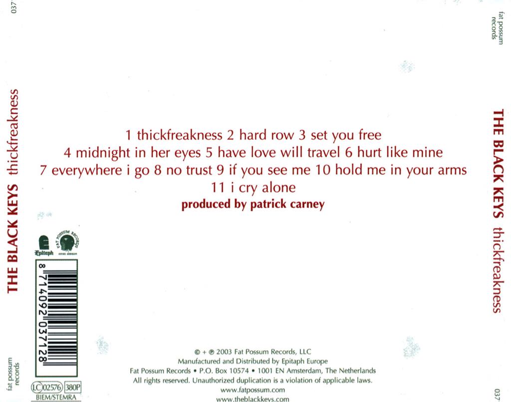 Thickfreakness - Black Keys, The (MP3 - 39) music collectible [Barcode 5021456119264] - Main Image 2