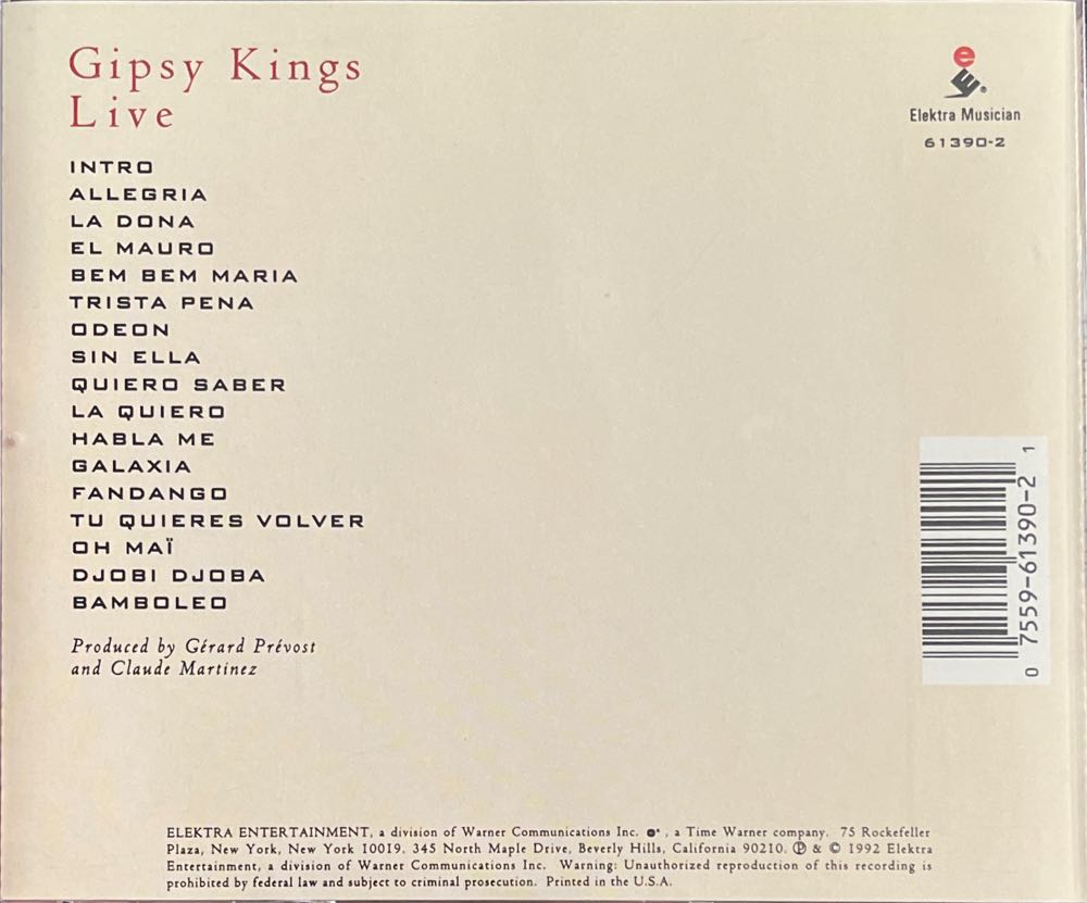 Live - Gipsy Kings (CD) music collectible [Barcode 075596139021] - Main Image 2
