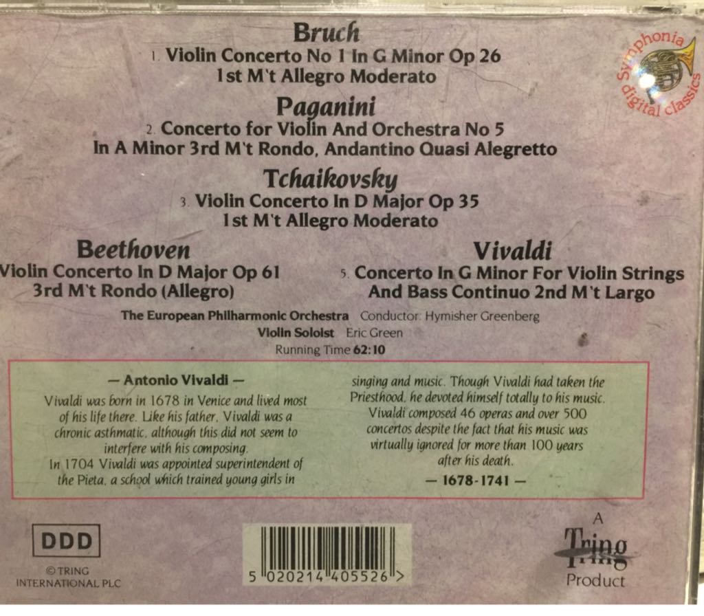 Bruch, Paganini, Tchaikovsky, Beethoven, Vivaldi - Bruch & Paganini & Tchaikovsky & Beethoven & Vivaldi (CD - 62) music collectible [Barcode 5020214405526] - Main Image 2