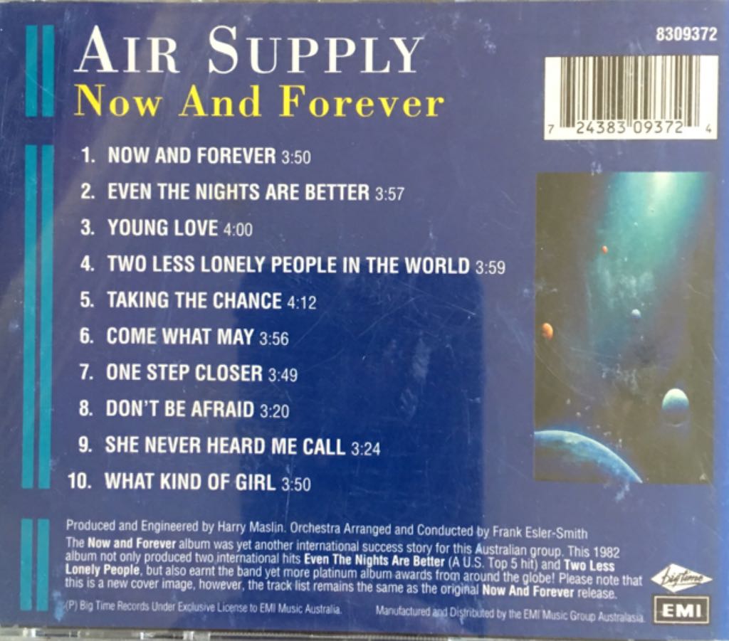 Now and Forever - Air Supply (CD) music collectible [Barcode 724383093724] - Main Image 2