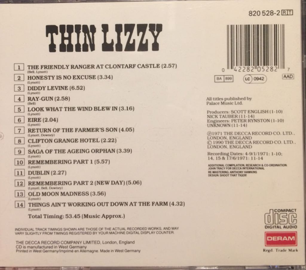 Thin Lizzy - Thin Lizzy (CD - 71) music collectible [Barcode 042282052827] - Main Image 2