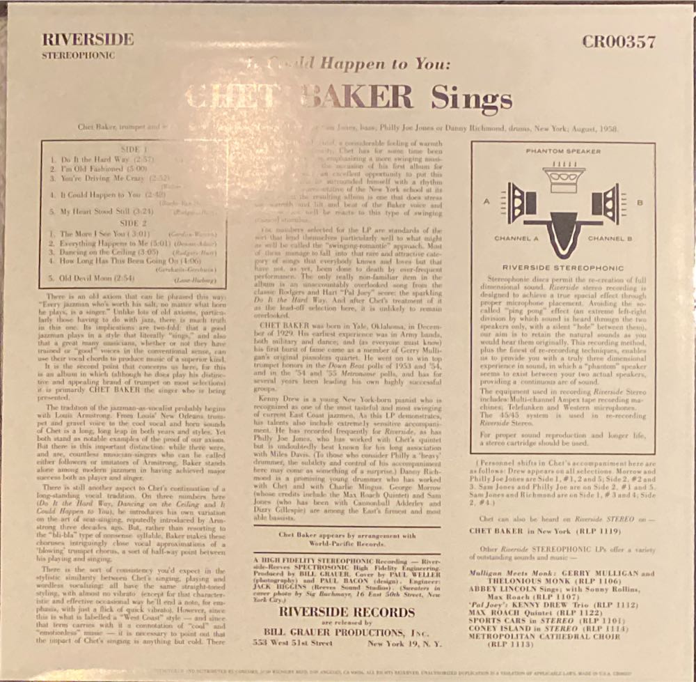 It Could Happen To You - Baker, Chet (CD) music collectible [Barcode 025218630320] - Main Image 2