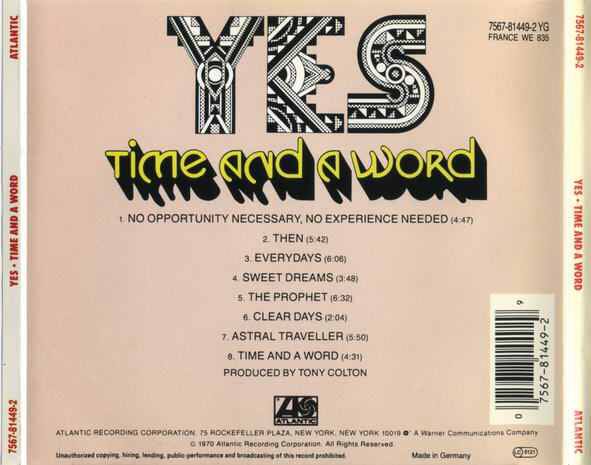 Time And A Word - Yes (CD - 40) music collectible [Barcode 075678144929] - Main Image 2