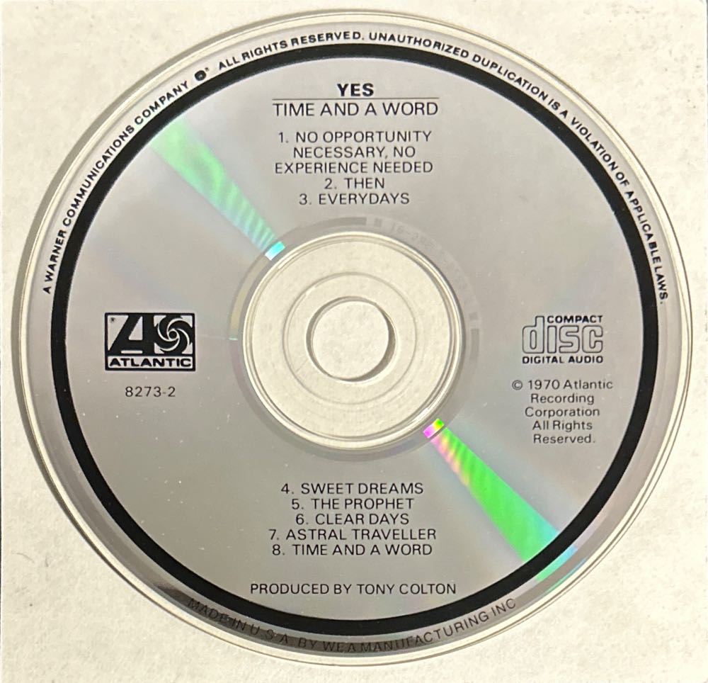 Time And A Word - Yes (CD - 40) music collectible [Barcode 075678144929] - Main Image 4