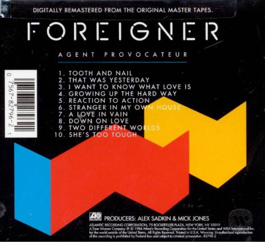 Agent Provocateur - Foreigner (CD - 42) music collectible [Barcode 075678199974] - Main Image 2