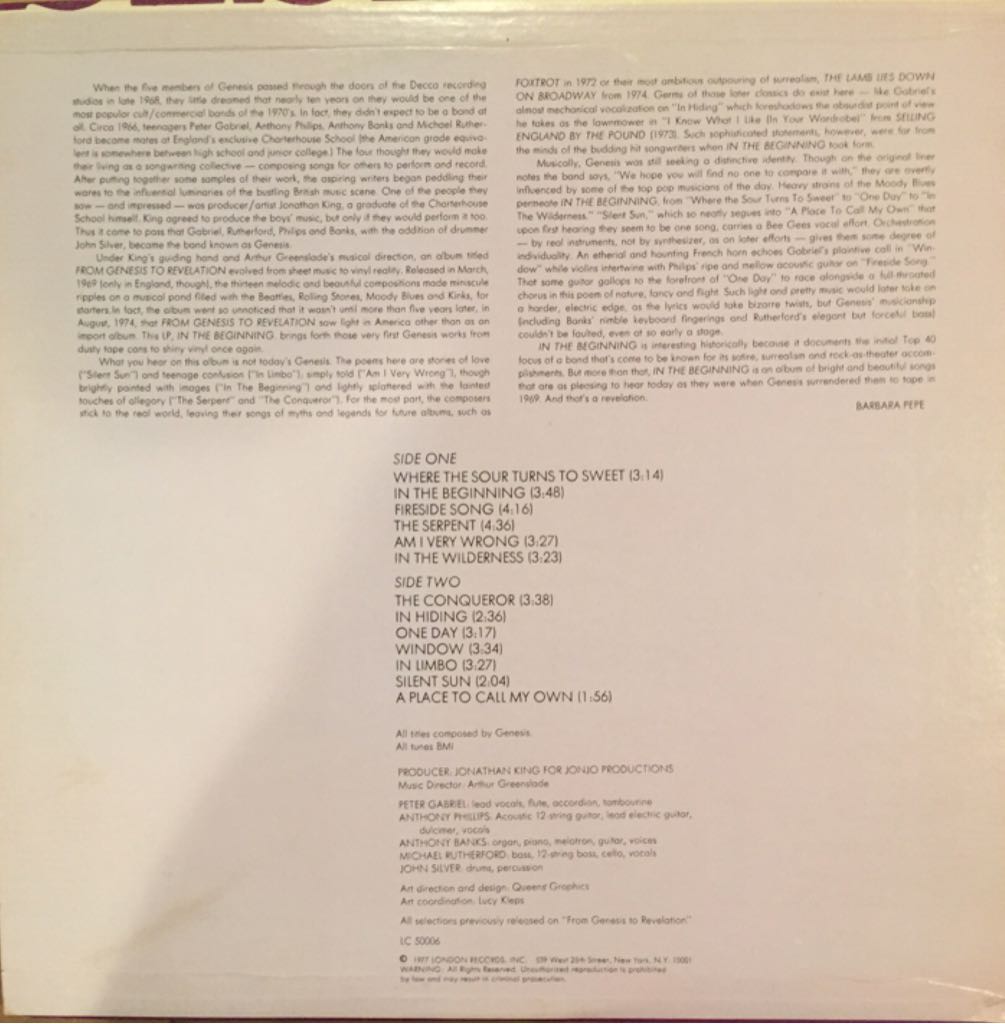 In The Beginning - Genesis (12”) music collectible - Main Image 2