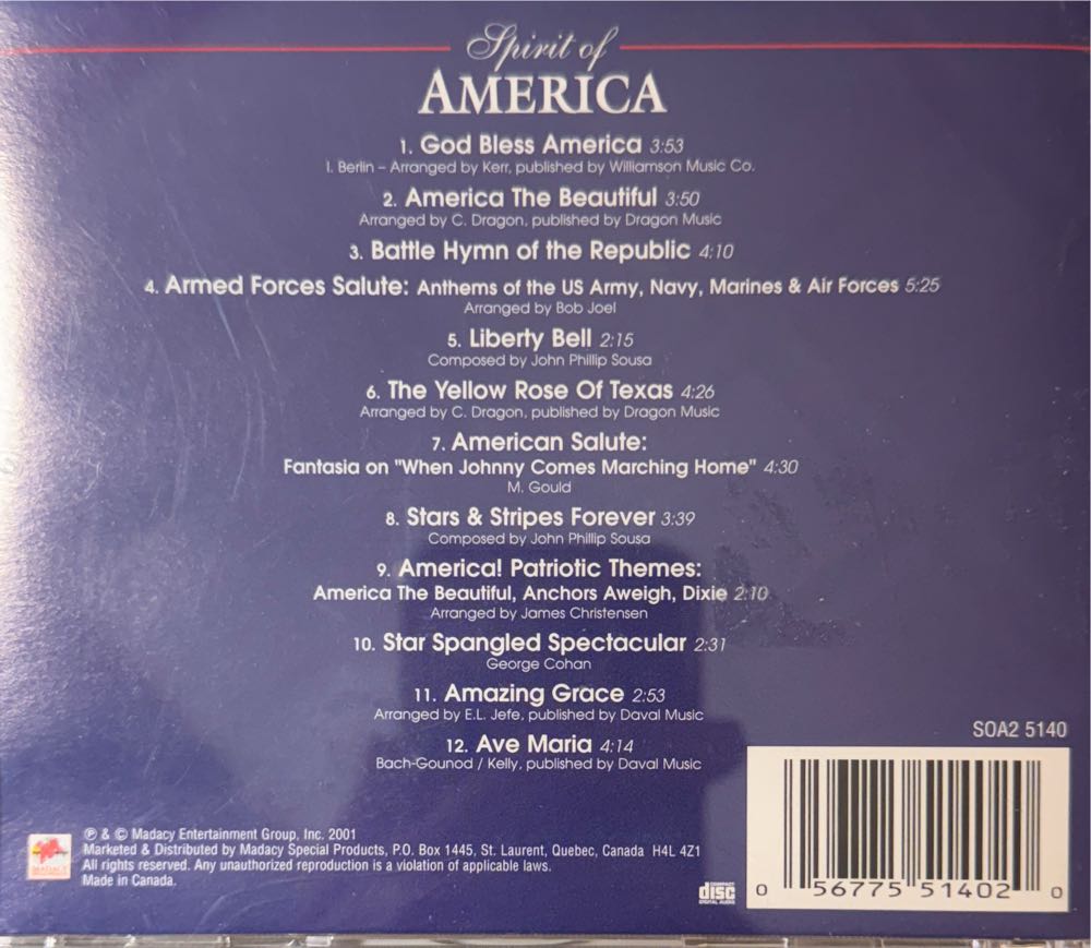 Spirit Of America - Various Patriotic Artists (CD) music collectible [Barcode 056775514020] - Main Image 2