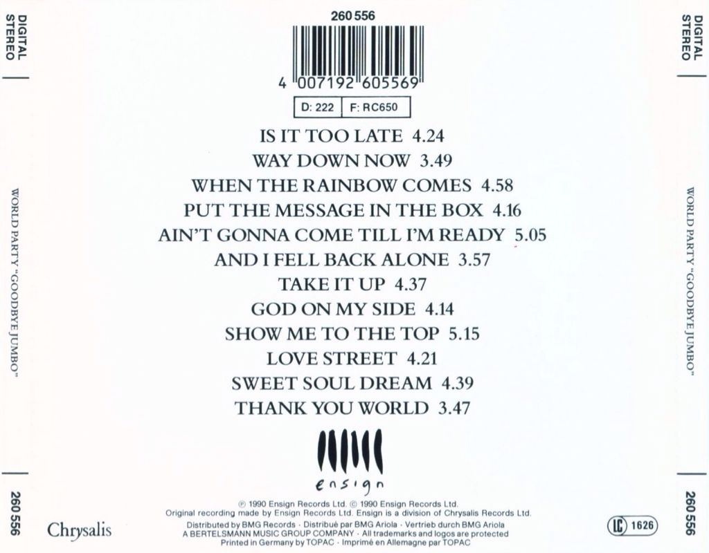 Goodbye Jumbo - World Party (CD - 53:22) music collectible [Barcode 094632165428] - Main Image 2