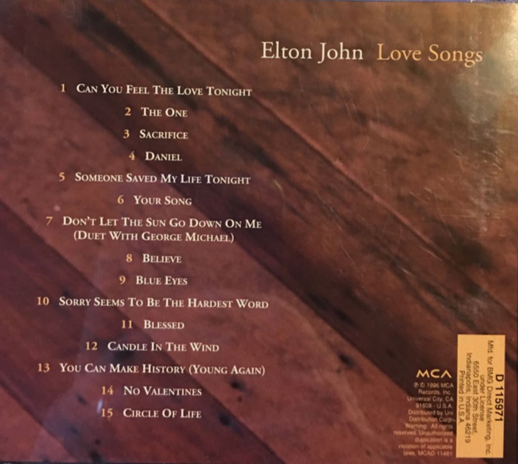 Love Songs Elton John - John, Elton (CD) music collectible - Main Image 2