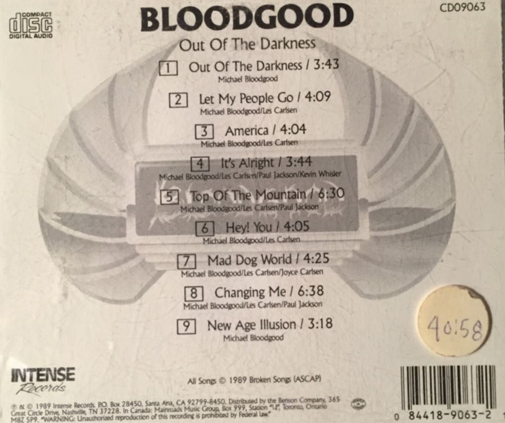 Out Of The Darkness - Bloodgood (CD - 40:58) music collectible [Barcode 084418906321] - Main Image 2