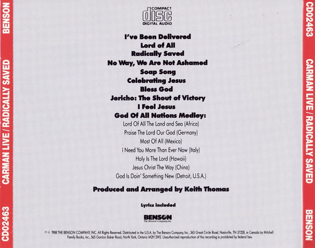 Live - Radically Saved - Carman (CD) music collectible - Main Image 2