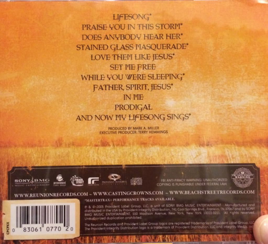 LifeSong - REMOVE - Casting Crowns (CD - 52) music collectible [Barcode 083061077020] - Main Image 2