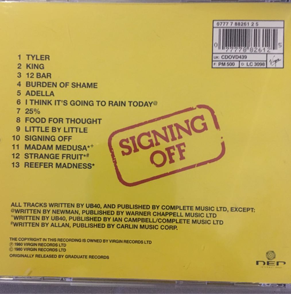Signing Off - UB40 - UB40 (CD - 66) music collectible [Barcode 077778826125] - Main Image 2