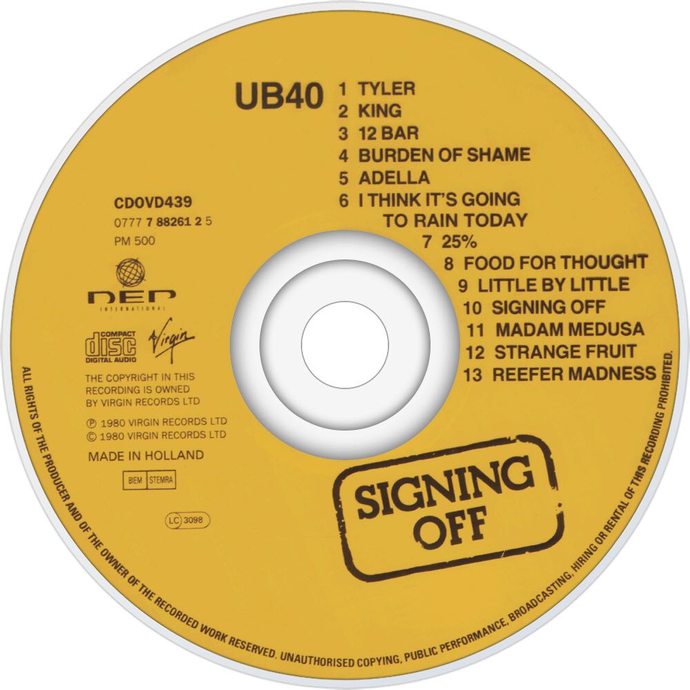 Signing Off - UB40 - UB40 (CD - 66) music collectible [Barcode 077778826125] - Main Image 3