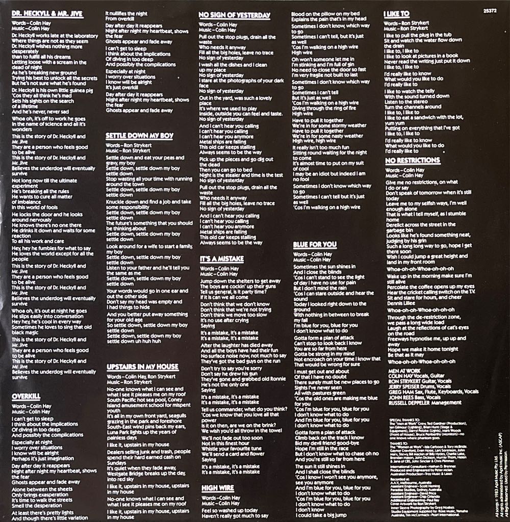 Men At Work - Cargo - Men At Work (12” - 42) music collectible - Main Image 4