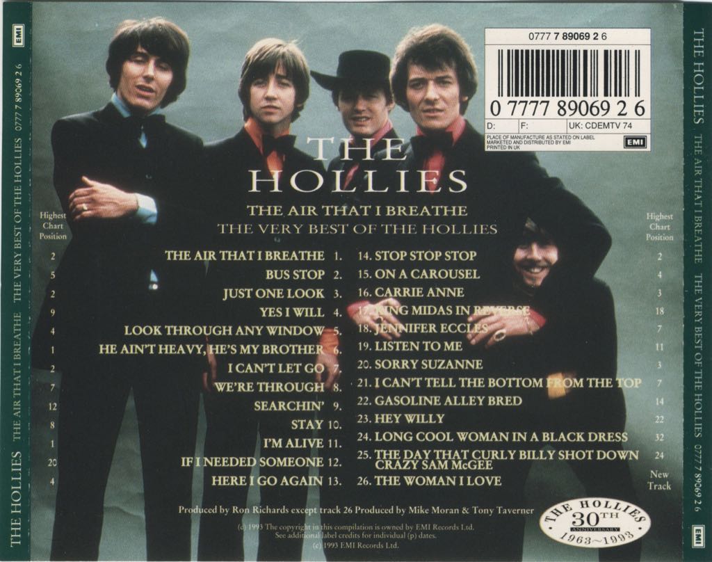 The Air That I Breathe - The Very Best Of The Hollies - Hollies, The (CD - 77) music collectible [Barcode 077778906926] - Main Image 2