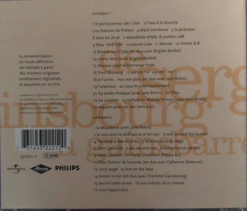 De Serge Gainsbourg A Gainsbarre - De Serge Gainsbourg (CD) music collectible [Barcode 731453222120] - Main Image 2