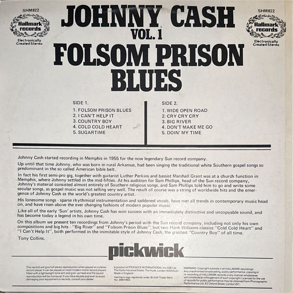 Folsom Prison Blues - Johnny Cash (12”) music collectible - Main Image 2