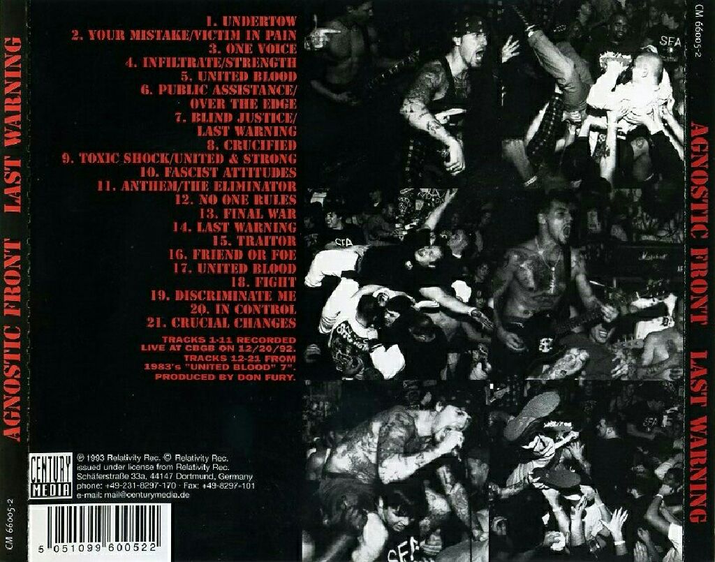Last Warning - Agnostic Front (12”) music collectible [Barcode 7277016600514] - Main Image 2