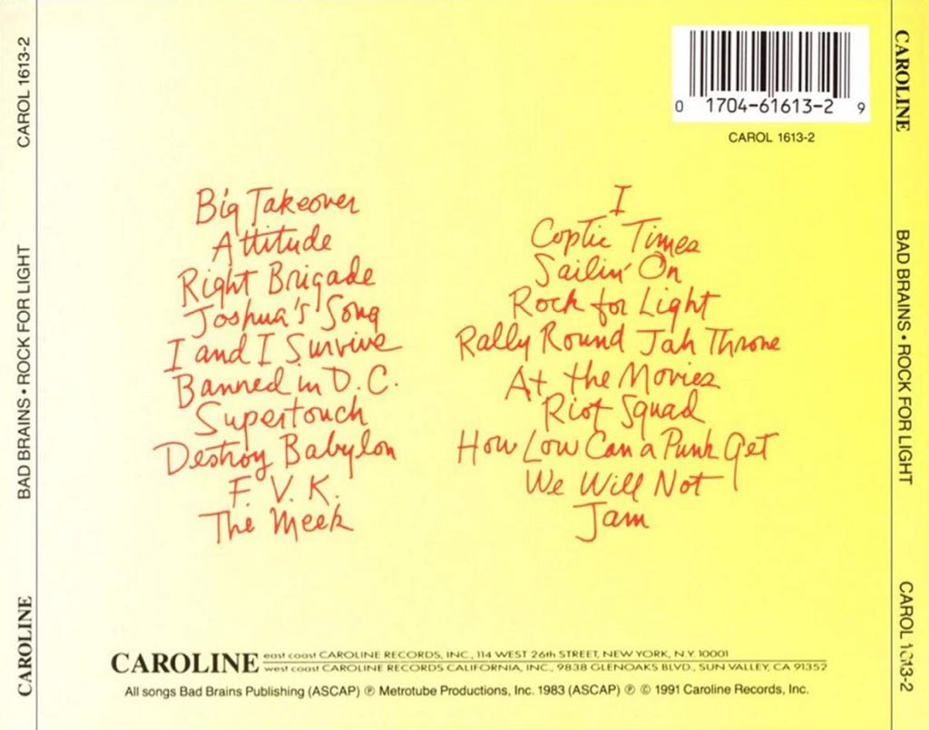 Rock For Light - Bad Brains (CD) music collectible [Barcode 017046161329] - Main Image 2