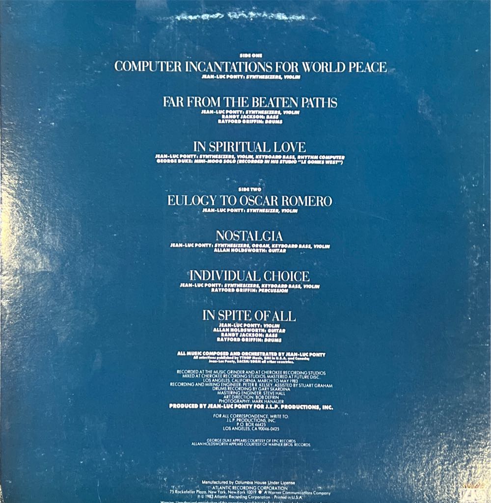 Individual Choice - Ponty, Jean-Luc (12”) music collectible [Barcode 075678009815] - Main Image 2