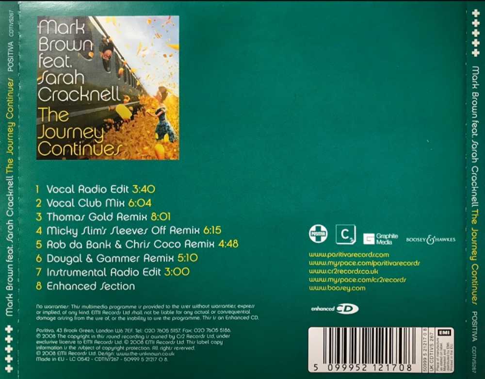01 - CD Single - Mark Brown feat. Sarah Cracknell - The Journey Continues - Brown, Mark Feat. Sarah Cracknell (CD - 37) music collectible [Barcode 5099952121708] - Main Image 2