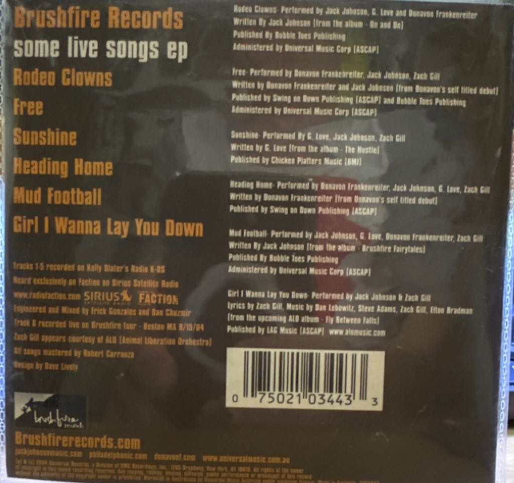 Some Live SongsEP - Jack Johnson (CD) music collectible [Barcode 075021034433] - Main Image 2