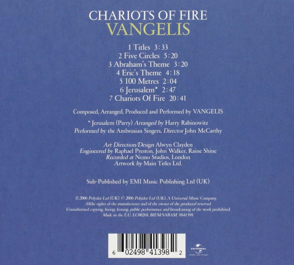 Chariots of fire - Vangelis (CD) music collectible [Barcode 602537102853] - Main Image 2