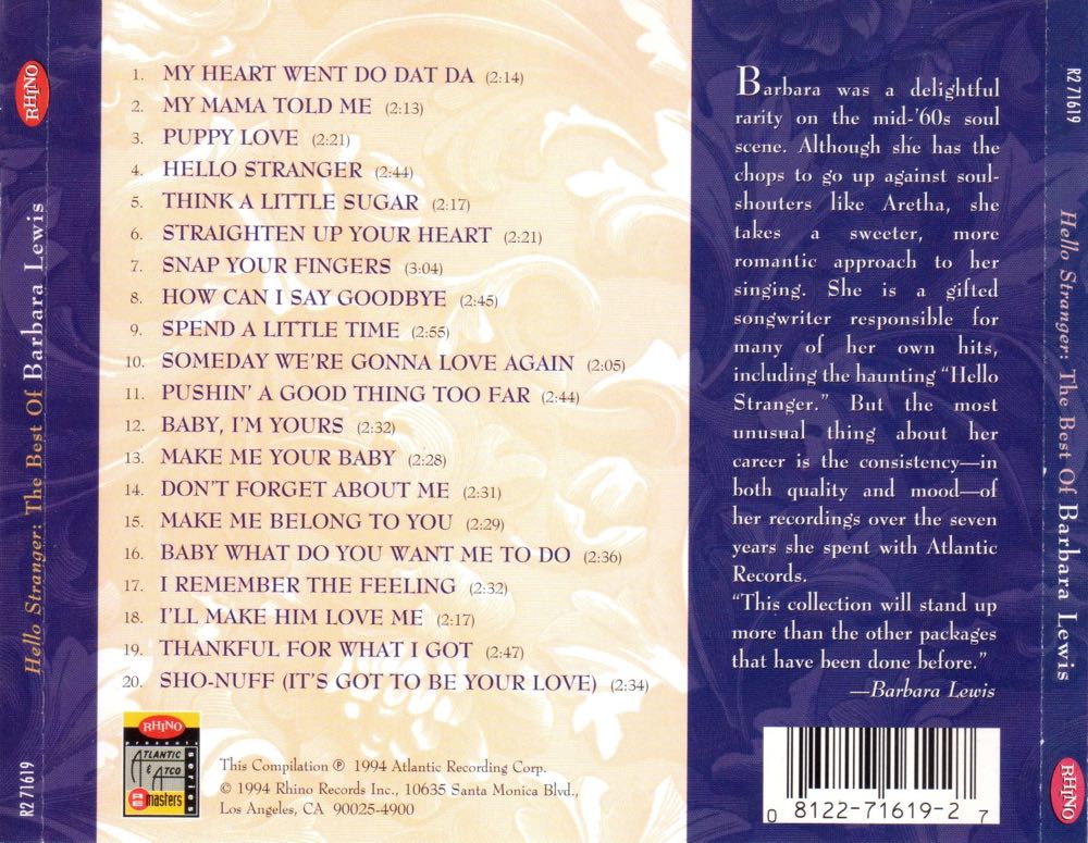 The Best Of: Hello Stranger - Lewis, Barbara (CD) music collectible [Barcode 081227161927] - Main Image 2