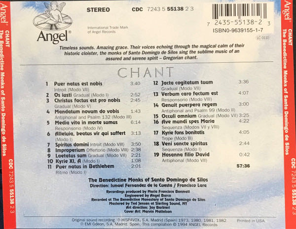 Chant - Benedictine Monks Of Santo Domingo De Silos, The (AAC) music collectible [Barcode 0208314770267] - Main Image 2