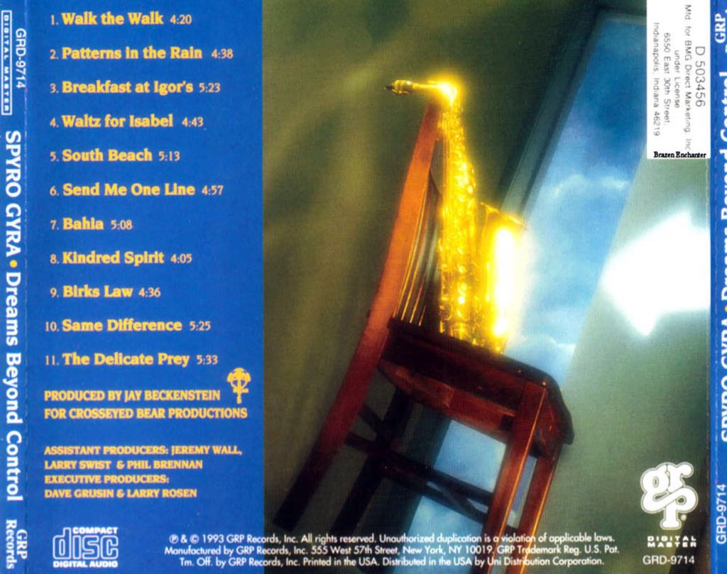 dreams beyond control - Spyro Gyra (CD) music collectible [Barcode 011105974325] - Main Image 2