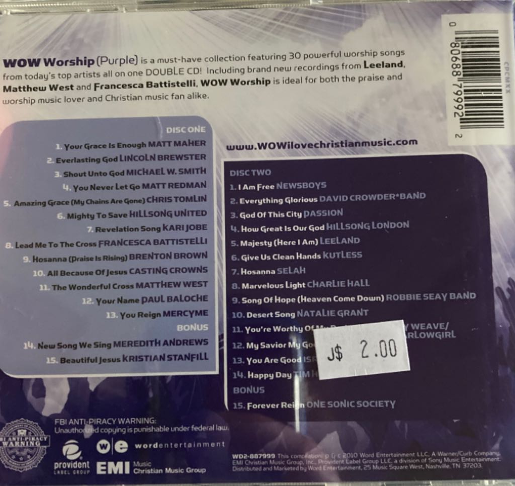 WOW Worship: Purple - Various Artists (CD) music collectible [Barcode 080688799922] - Main Image 2