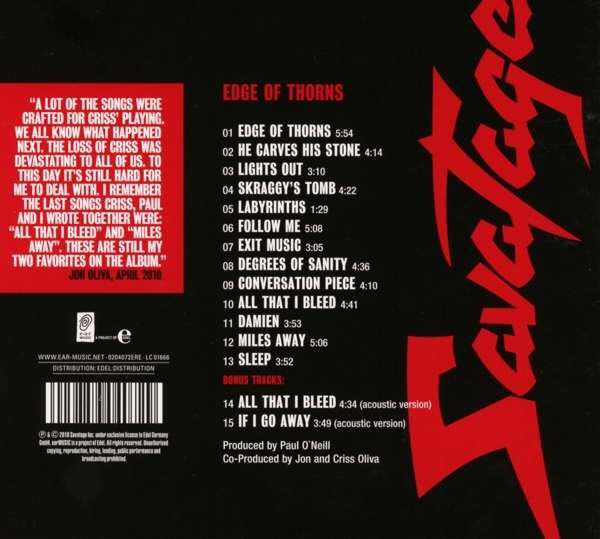 Edge Of Thorns - Savatage (CD) music collectible [Barcode 4029759040729] - Main Image 2
