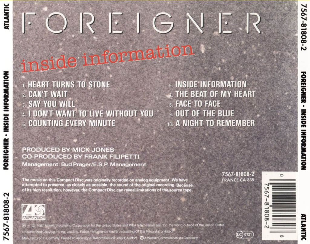 Inside Information - Foreigner (CD - 45) music collectible - Main Image 2