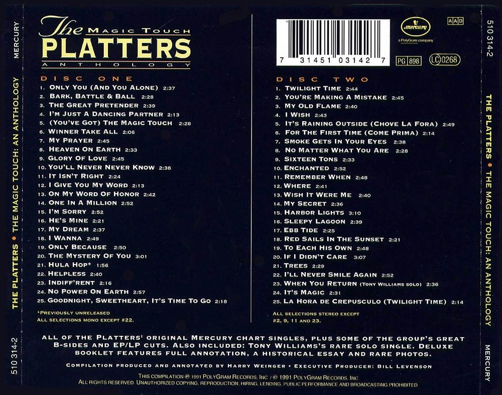 The Magic Touch: An Anthology - The Platters (CD) music collectible [Barcode 731451031427] - Main Image 2