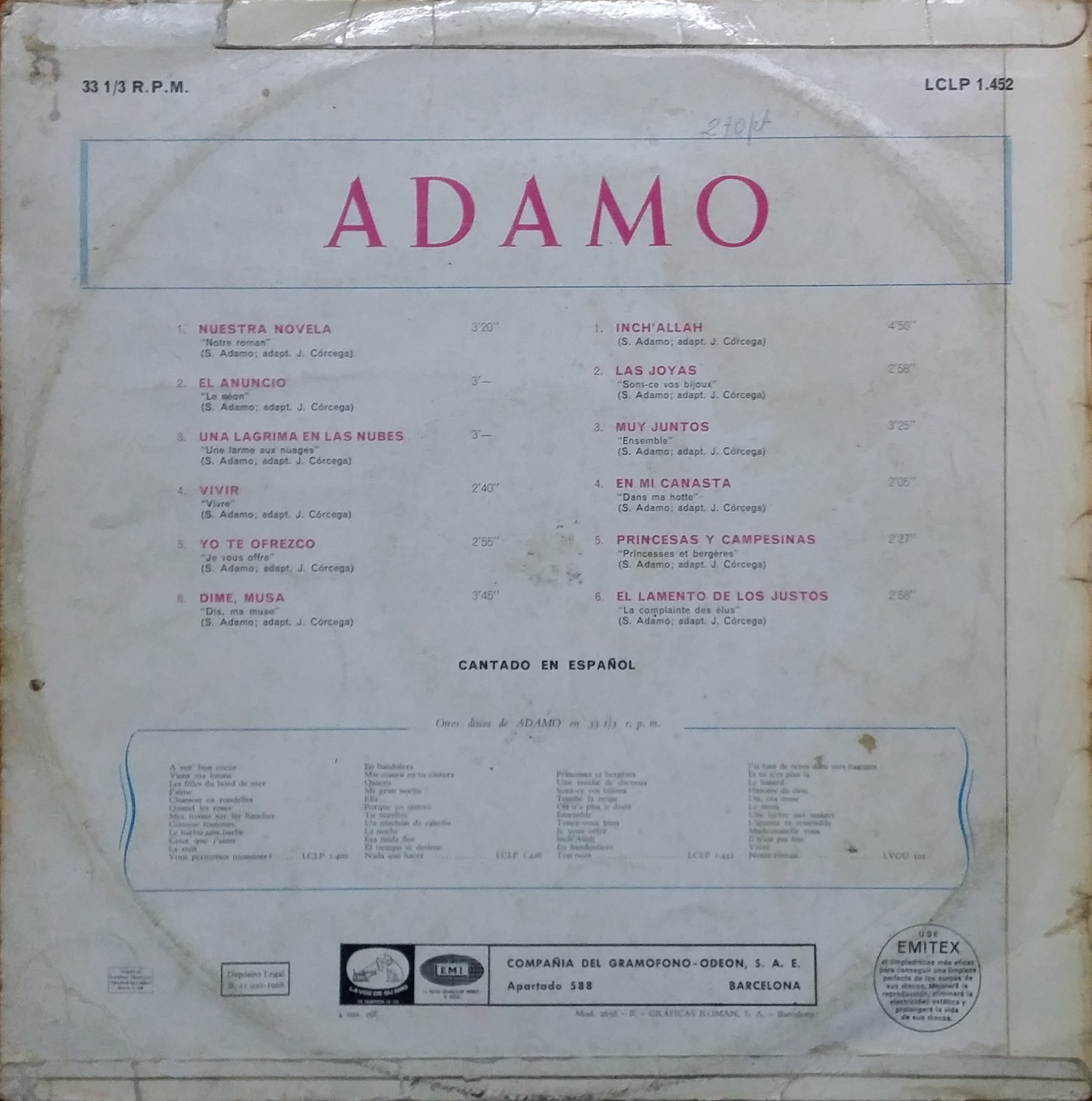 Adamo - Adamo (12”) music collectible - Main Image 2