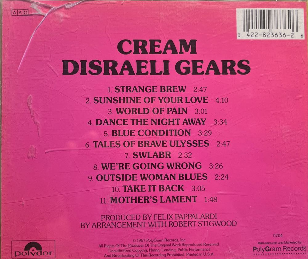 Disraeli Gears - Cream (CD - 33) music collectible [Barcode 042282363626] - Main Image 3