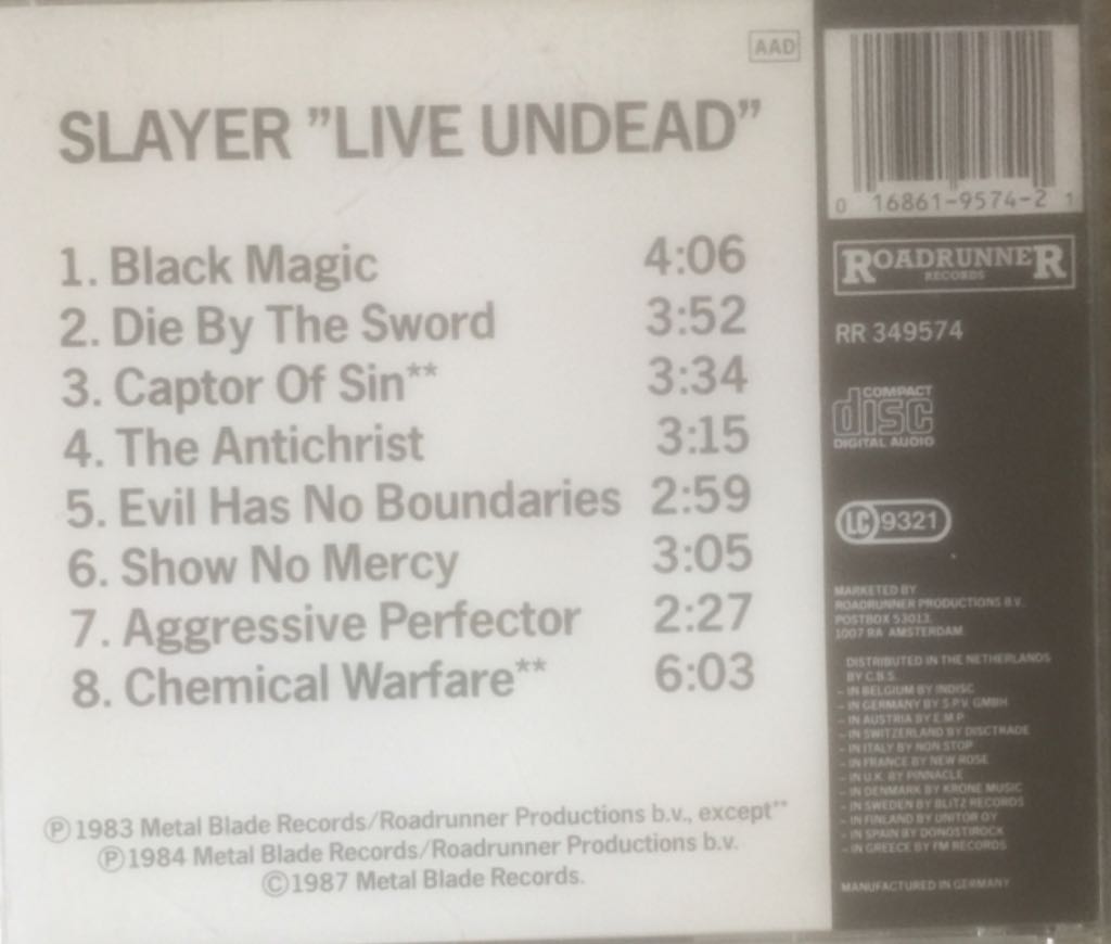 Live Undead - Slayer (CD - 23) music collectible [Barcode 016861957421] - Main Image 2